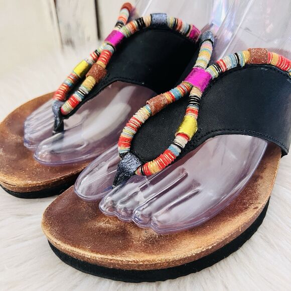 Think! Colorful Band Black Leather Slip on Thong Sandals - EU39 US8 - Beach Wear - Picture 2 of 7